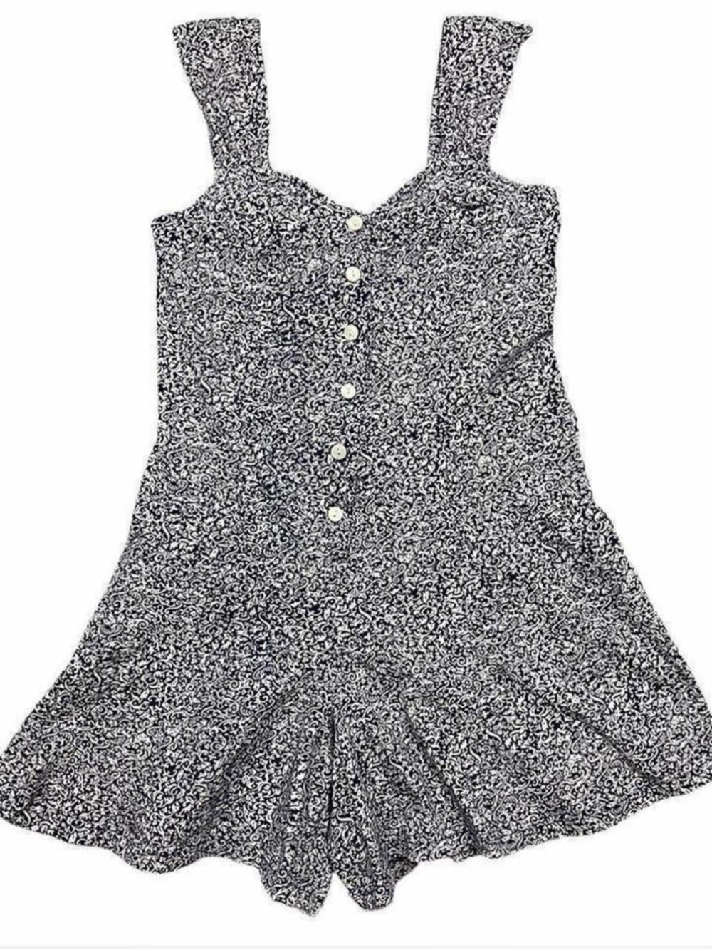 Y2K Floral Button-Up Romper | White & Navy | Tie Back | Flare Shorts